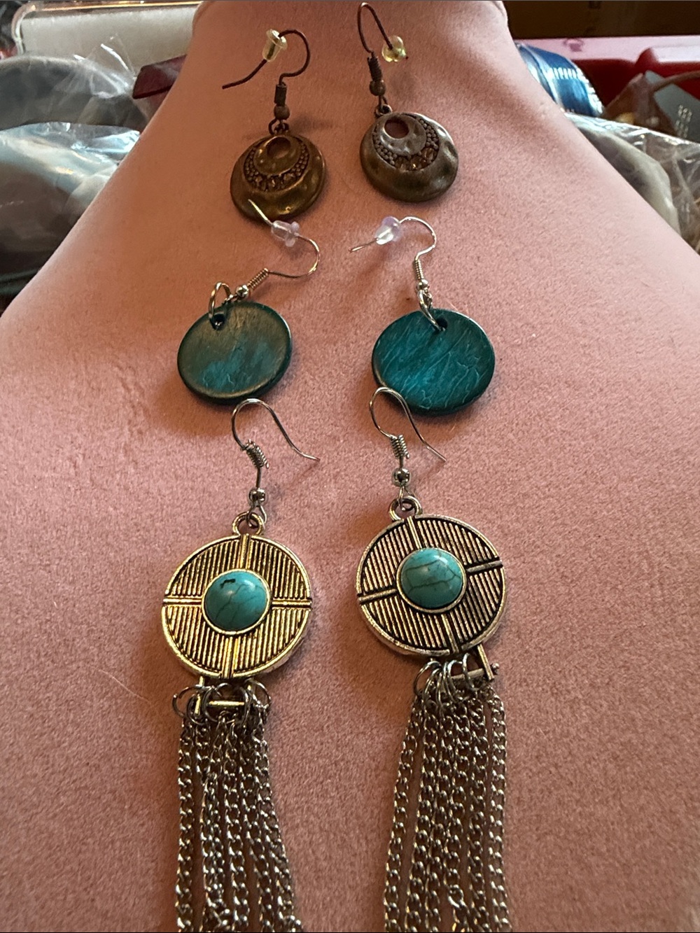 3 Pair Earrings, Boho 1” Drop Earrings, (J0295)